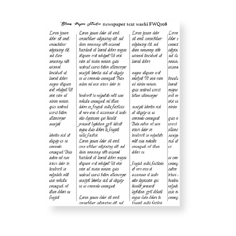 FWQ108 Foiled Newspaper Text Washi Paper Stickers