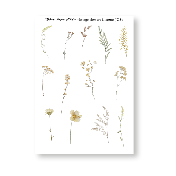 JQ83 Vintage Flowers & Stems Journaling Planner Stickers
