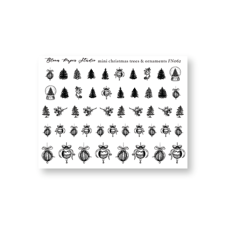 FN062 Foiled Mini Christmas Trees & Ornaments Planner Stickers