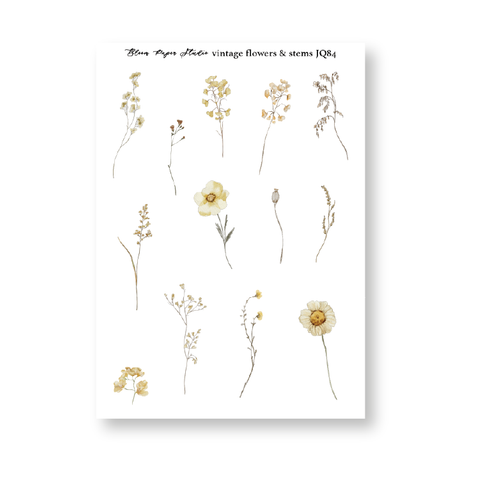 JQ84 Vintage Flowers & Stems Journaling Planner Stickers