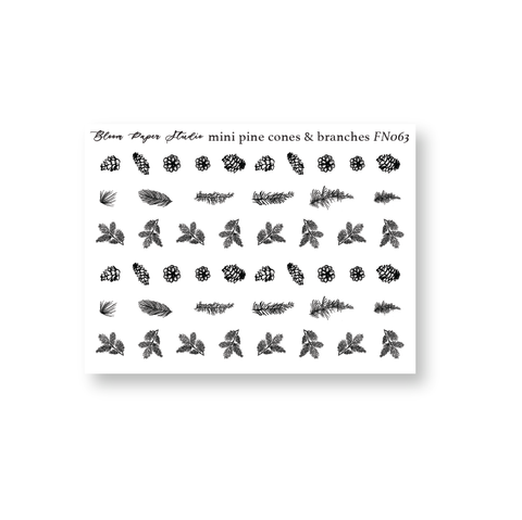 FN063 Foiled Mini Pine Cones & Branches Planner Stickers