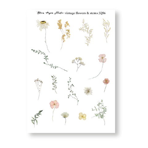 JQ86 Vintage Flowers & Stems Journaling Planner Stickers
