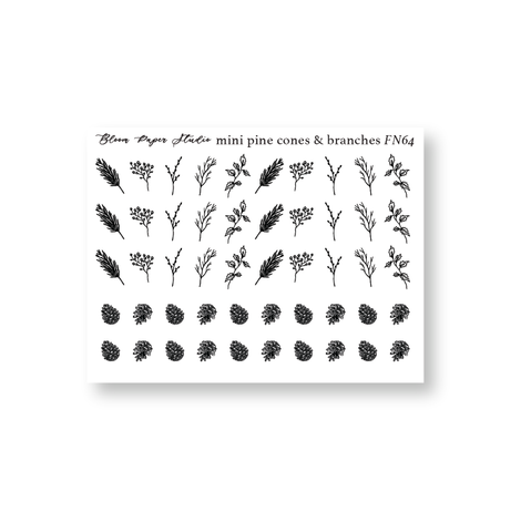 FN064 Foiled Mini Pine Cones & Branches Planner Stickers