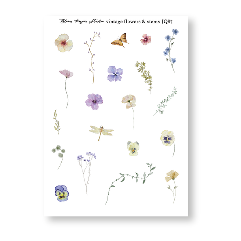 JQ87 Vintage Flowers & Stems Journaling Planner Stickers
