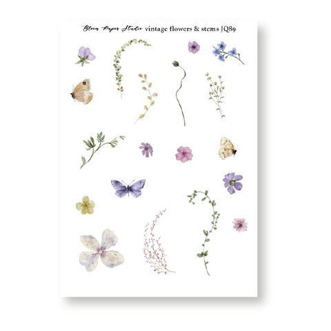 JQ89 Vintage Flowers & Stems Journaling Planner Stickers