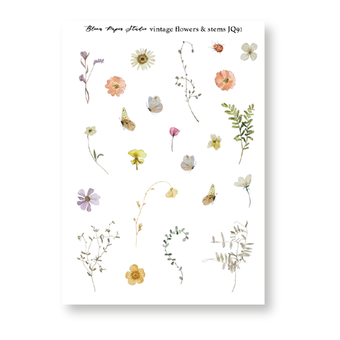 JQ91 Vintage Flowers & Stems Journaling Planner Stickers
