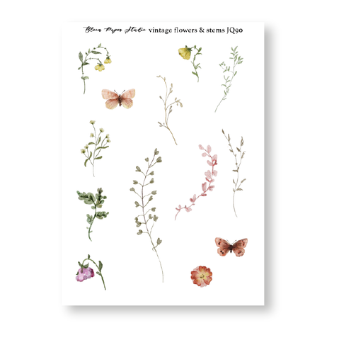 JQ90 Vintage Flowers & Stems Journaling Planner Stickers