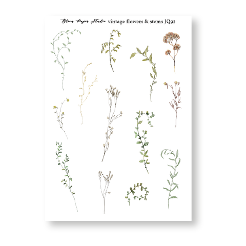 JQ92 Vintage Flowers & Stems Journaling Planner Stickers