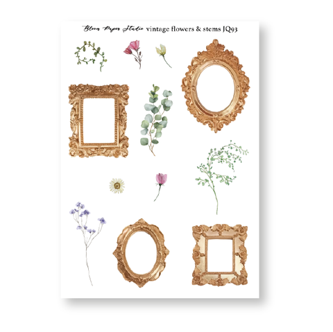 JQ93 Vintage Flowers & Stems Journaling Planner Stickers