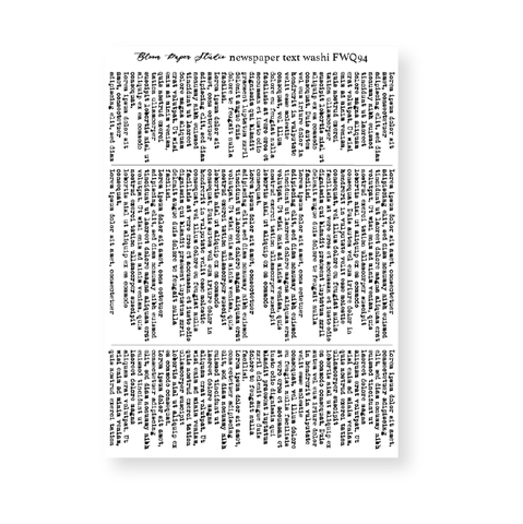 FWQ94 Foiled Newspaper Text Washi Paper Stickers