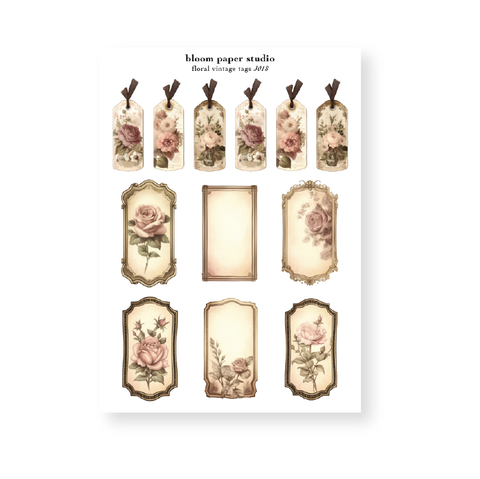 J018 Vintage Floral Tags Paper Journaling Stickers