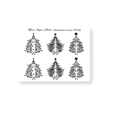 FN019 Foiled Christmas Trees Planner Stickers