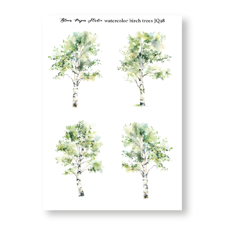 JQ98 Watercolor Birch Trees Journaling Planner Stickers