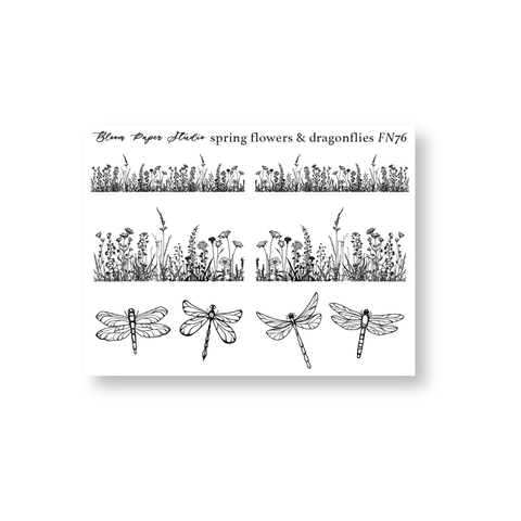 FN076 Foiled Spring Flowers & Dragonflies Planner Stickers