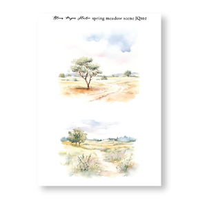 JQ102 Watercolor Spring Meadow Scene Journaling Planner Stickers