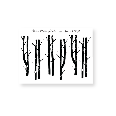 FN031 Foiled Winter Birch Trees Planner Stickers