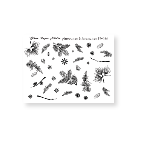 FN034 Foiled Winter Pinecones & Branches Planner Stickers