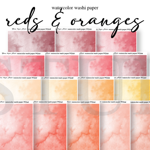 WQ228-245 Watercolor Washi Paper (REDS & ORANGES) Journaling Stickers