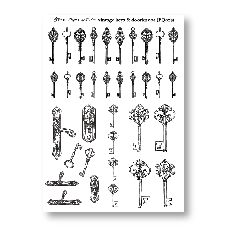 FQ023 Vintage Keys and Doorknobs Foiled Planner Stickers