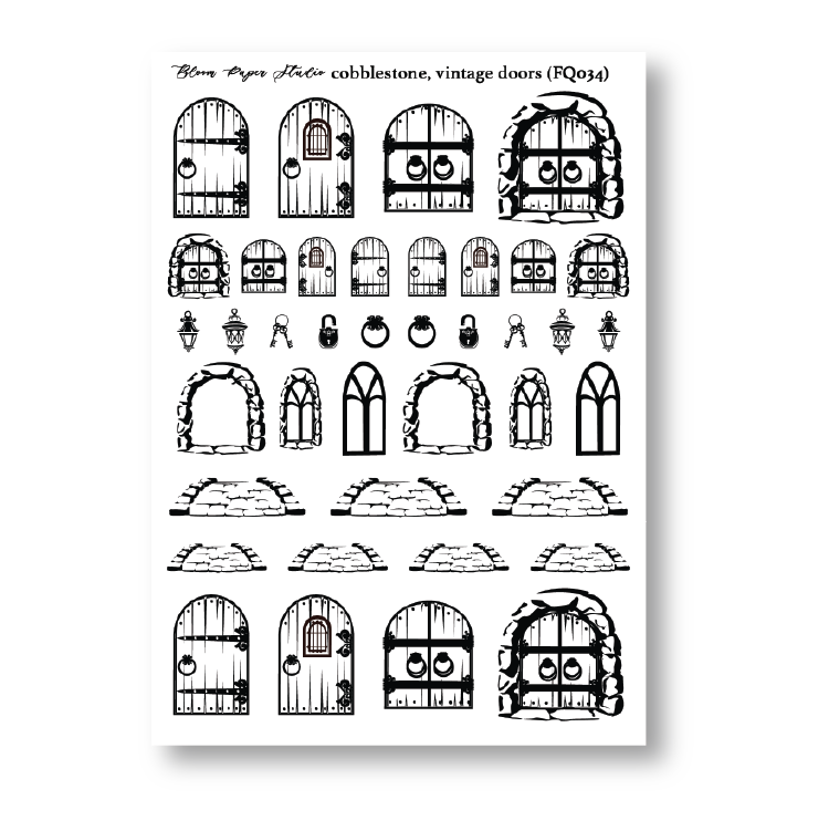 FQ034 Foiled Cobblestone and Vintage Doors Planner Stickers
