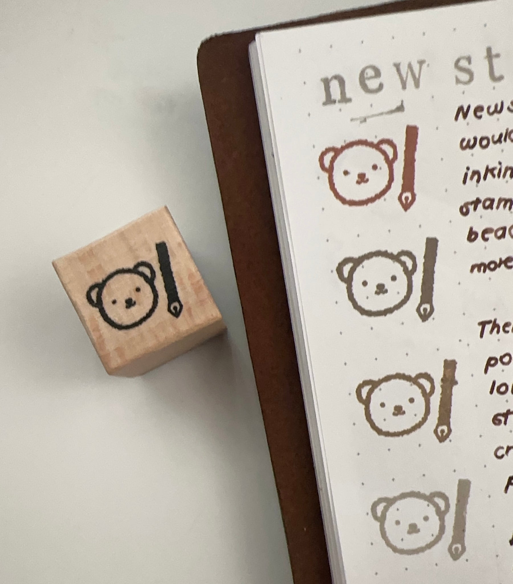 Bear & Pen Wooden Stamp