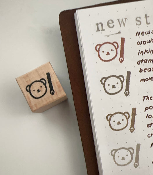 Bear & Pen Wooden Stamp