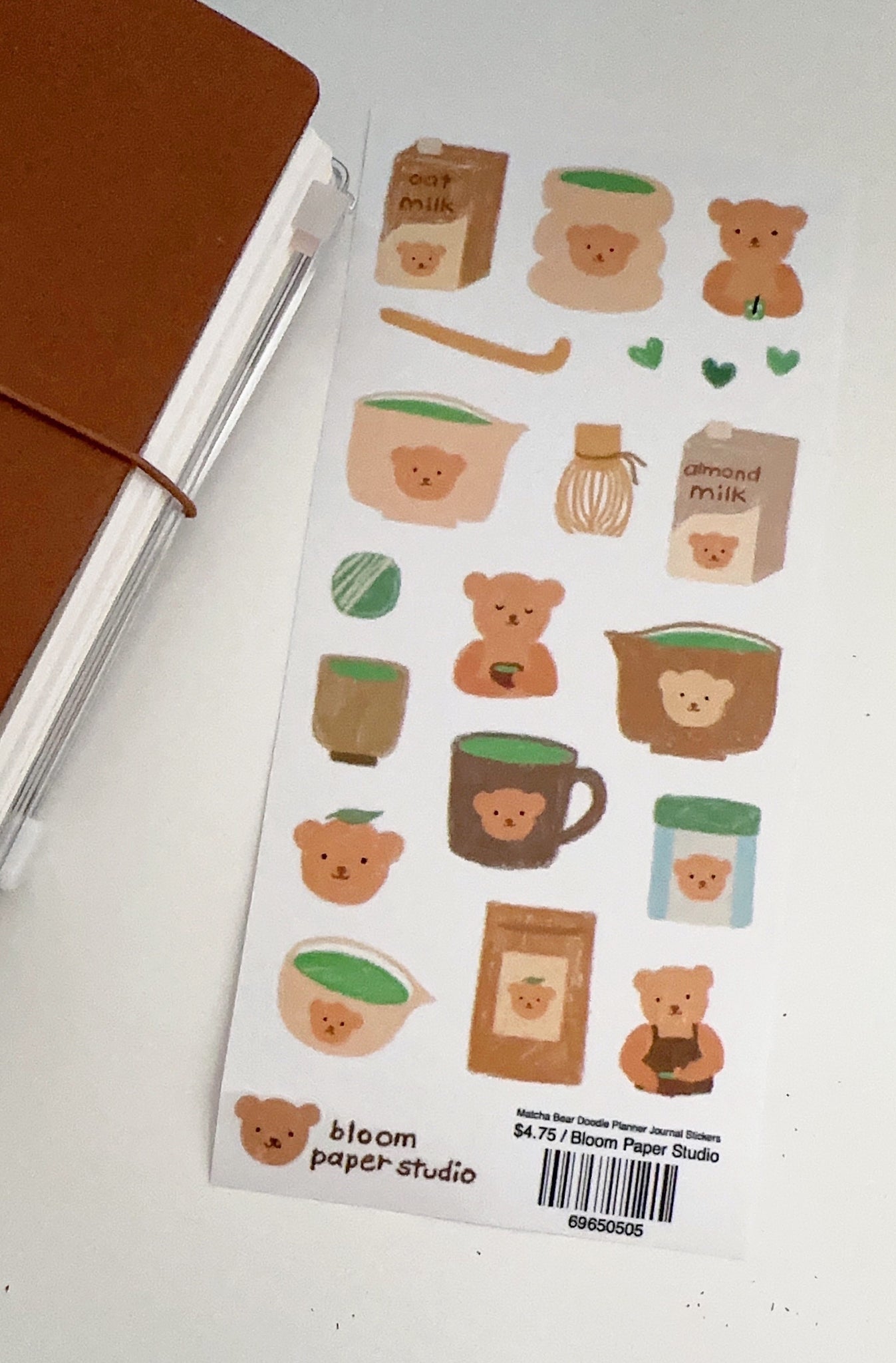 Matcha Bear Doodle Planner Journal Stickers