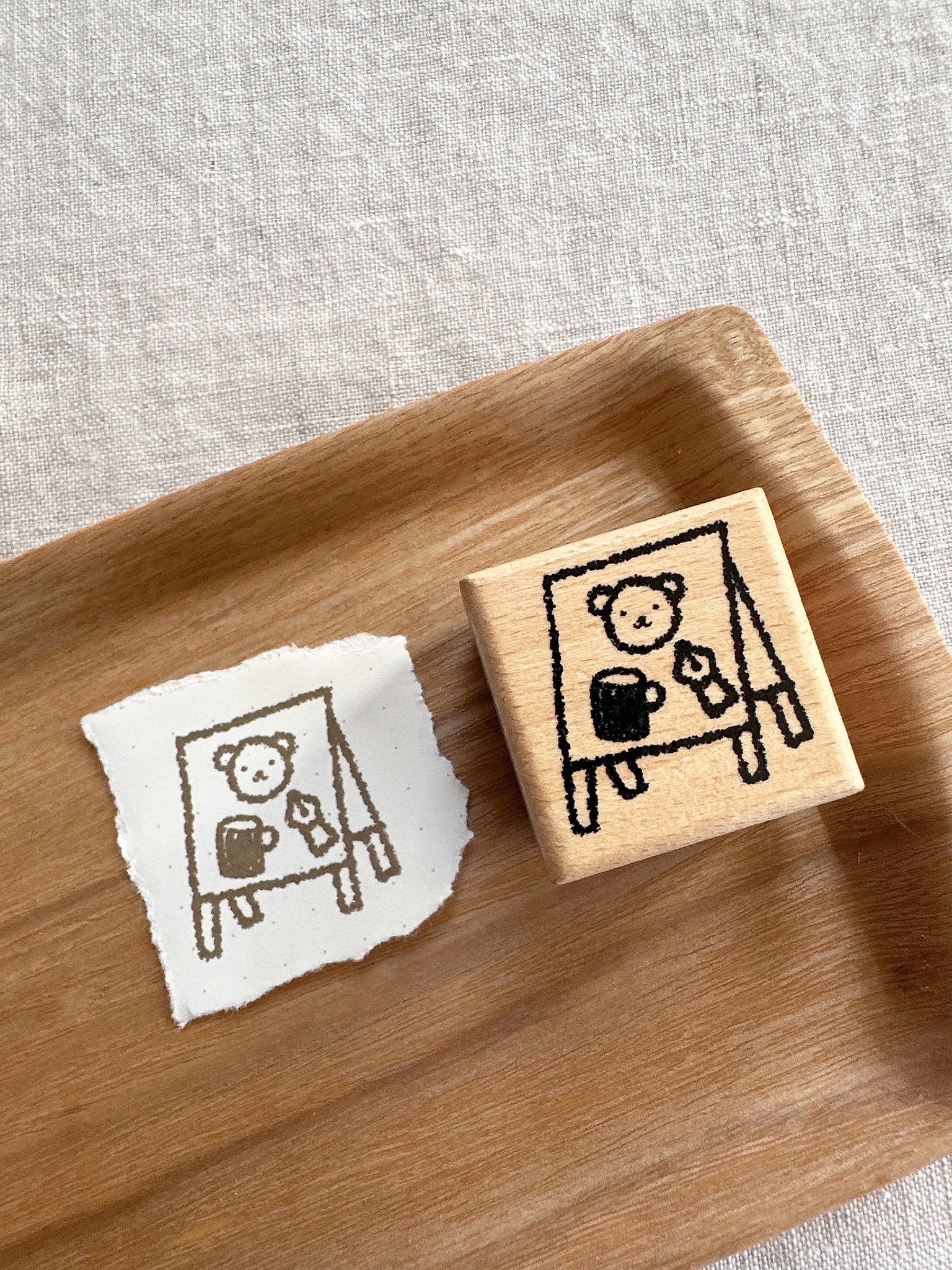 Bear Cafe Open Wooden Stamp