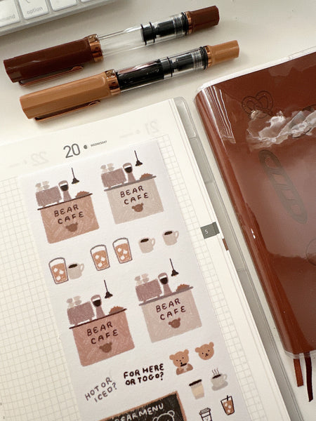 Hot or Iced? Bear Cafe Doodle Planner Journal Stickers