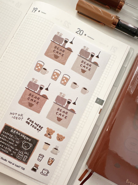 Hot or Iced? Bear Cafe Doodle Planner Journal Stickers