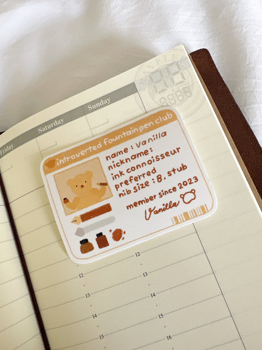 Vanilla's Introverted Fountain Pen Club ID Die Cut Sticker