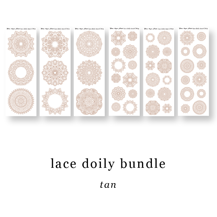 CW01-CW06 Lace Doily Journaling Planner Stickers (Tan) Bundle