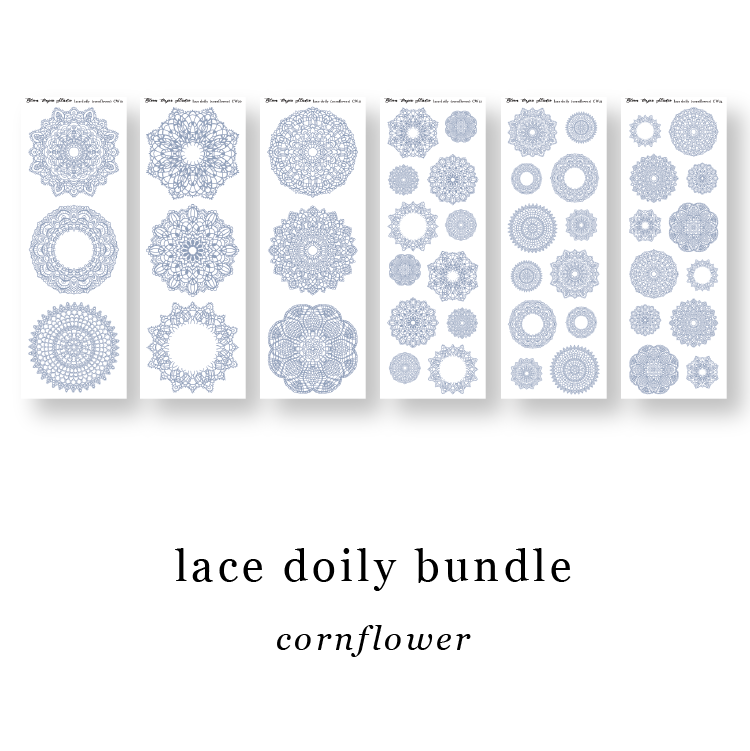 CW019-CW24 Lace Doily Journaling Planner Stickers (Cornflower) Bundle