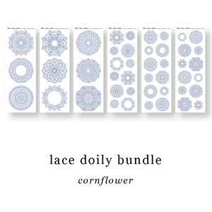CW019-CW24 Lace Doily Journaling Planner Stickers (Cornflower) Bundle