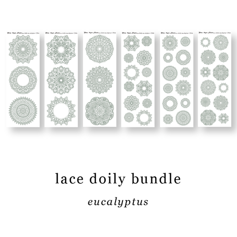 CW025-CW30 Lace Doily Journaling Planner Stickers (Eucalyptus) Bundle