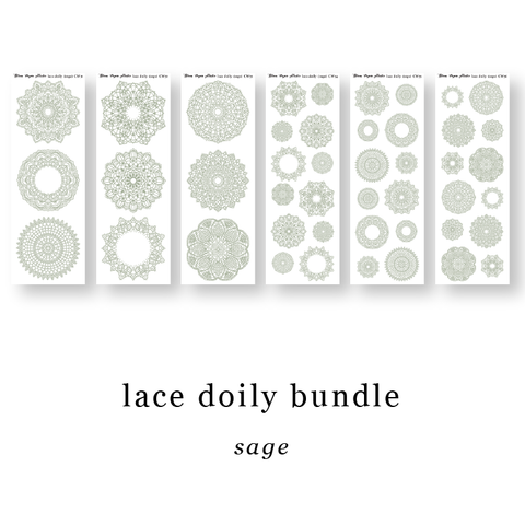CW31-CW36 Lace Doily Journaling Planner Stickers (Sage) Bundle