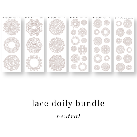 CW49-CW54 Lace Doily Journaling Planner Stickers (Neutral) Bundle