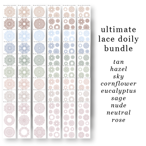 CW01-CW54 Lace Doily Journaling Planner Stickers ULTIMATE Bundle 9 COLORWAYS