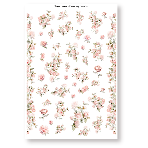 My Love Foiled Planner Sticker Kit Floral Deco Sheet