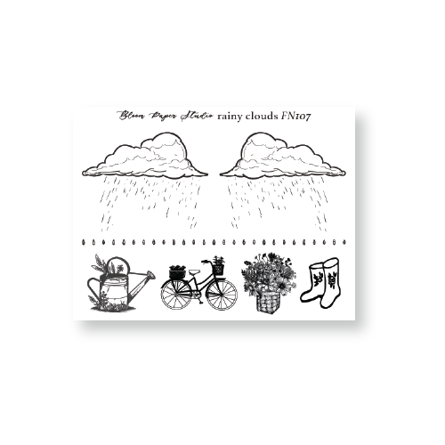 FN107 Foiled Rainy Clouds Planner Stickers
