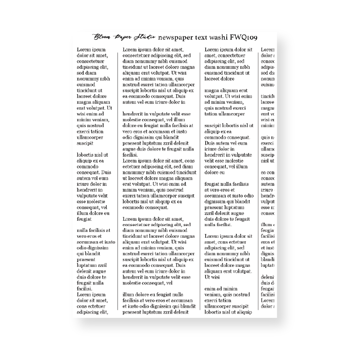 FWQ109 Foiled Newspaper Text Washi Paper Stickers