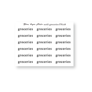 FN228 Foiled Script Serif: Groceries Planner Stickers