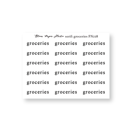 FN228 Foiled Script Serif: Groceries Planner Stickers