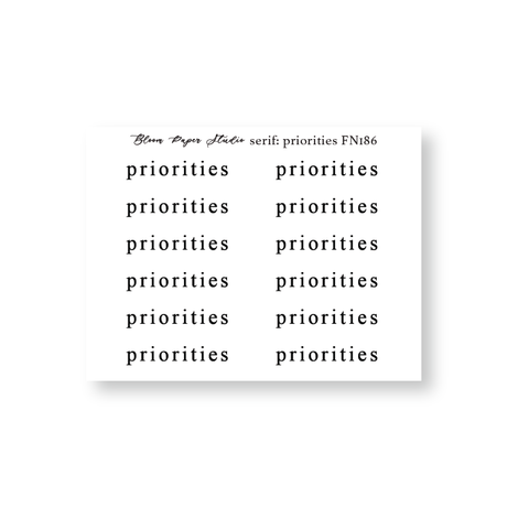 FN186 Foiled Script Serif: Priorities Planner Stickers