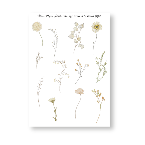JQ80 Vintage Flowers & Stems Journaling Planner Stickers