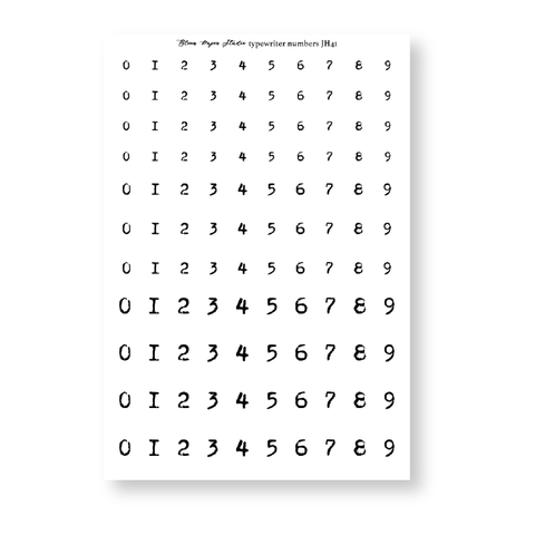 JH41 Foiled Typewriter Numbers Stickers