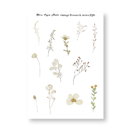 JQ81 Vintage Flowers & Stems Journaling Planner Stickers