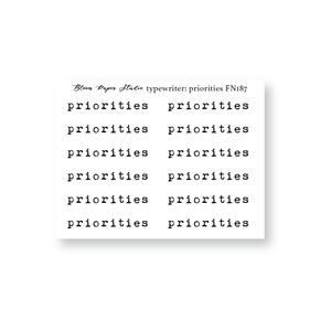 FN187 Foiled Script Typewriter: Priorities Planner Stickers