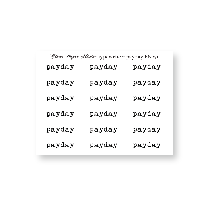 FN271 Foiled Script Typewriter: Payday Planner Stickers
