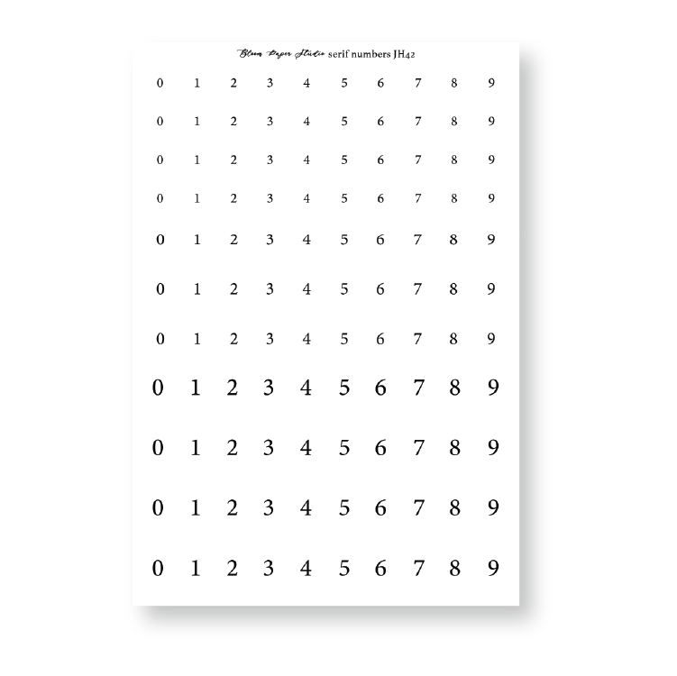 JH42 Foiled Serif Numbers Stickers